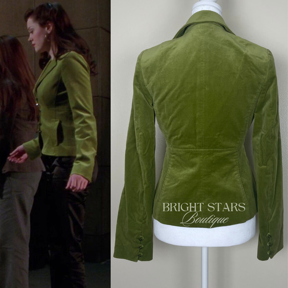 Rare Green Blazer Jacket ASO Paige Matthews Charmed Faux Velvet Vintage 0 - Picture 2 of 9
